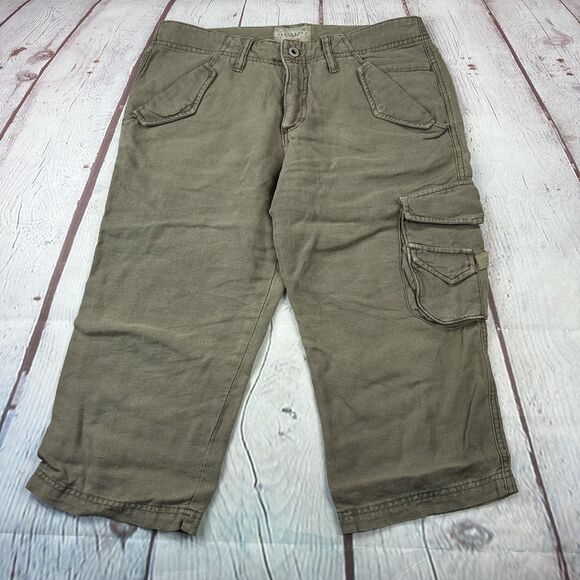 Sanctuary Linen Cargo Pants Womens Small Gray Cropped Capri Made USA 08S1165 - Picture 1 of 10